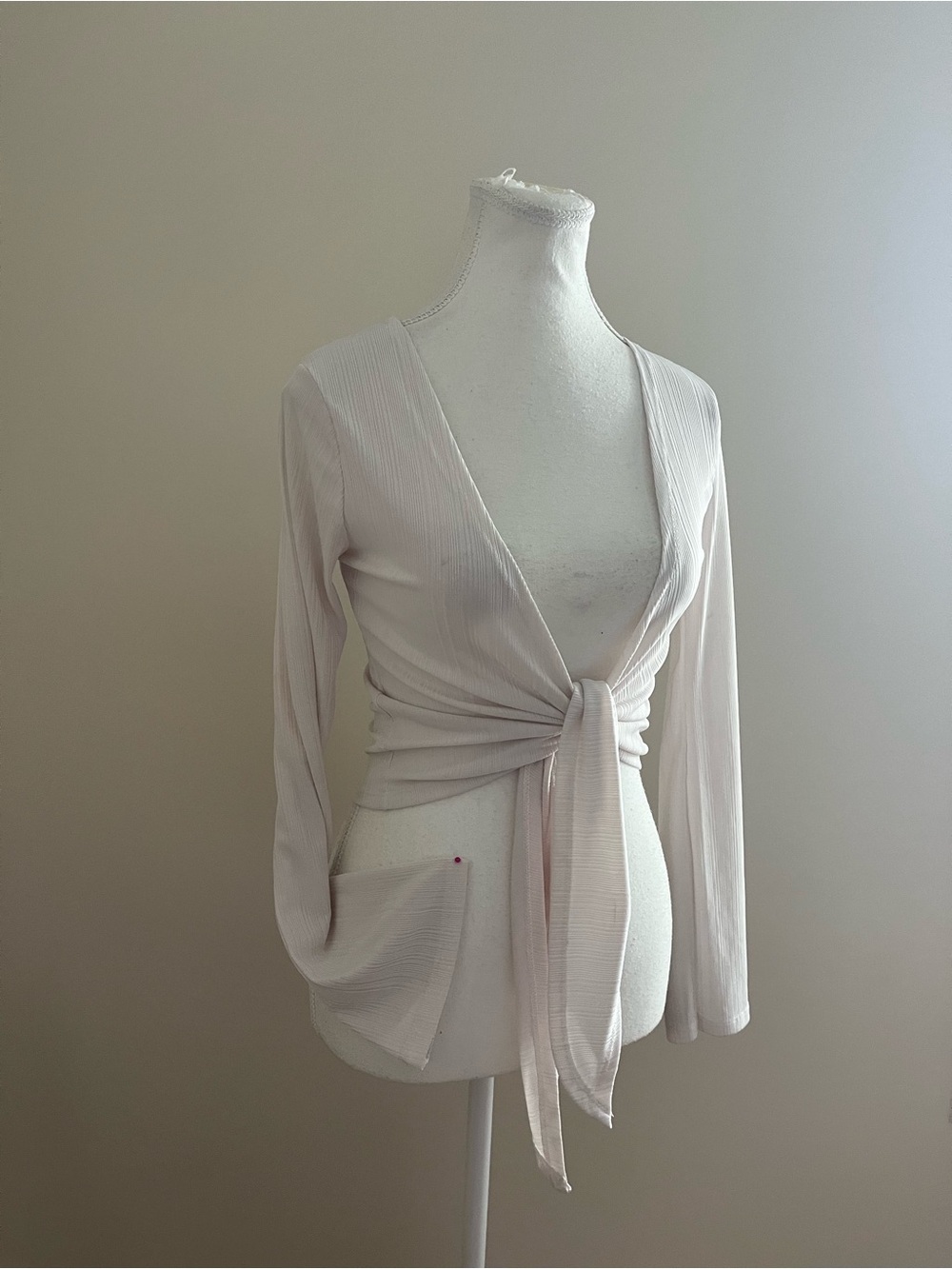 Revamped Ribbed Tie-Front Wrap Top - Cream